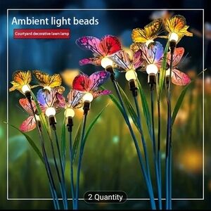 set of 2 Colorful Solar Garden Butterfly Lights